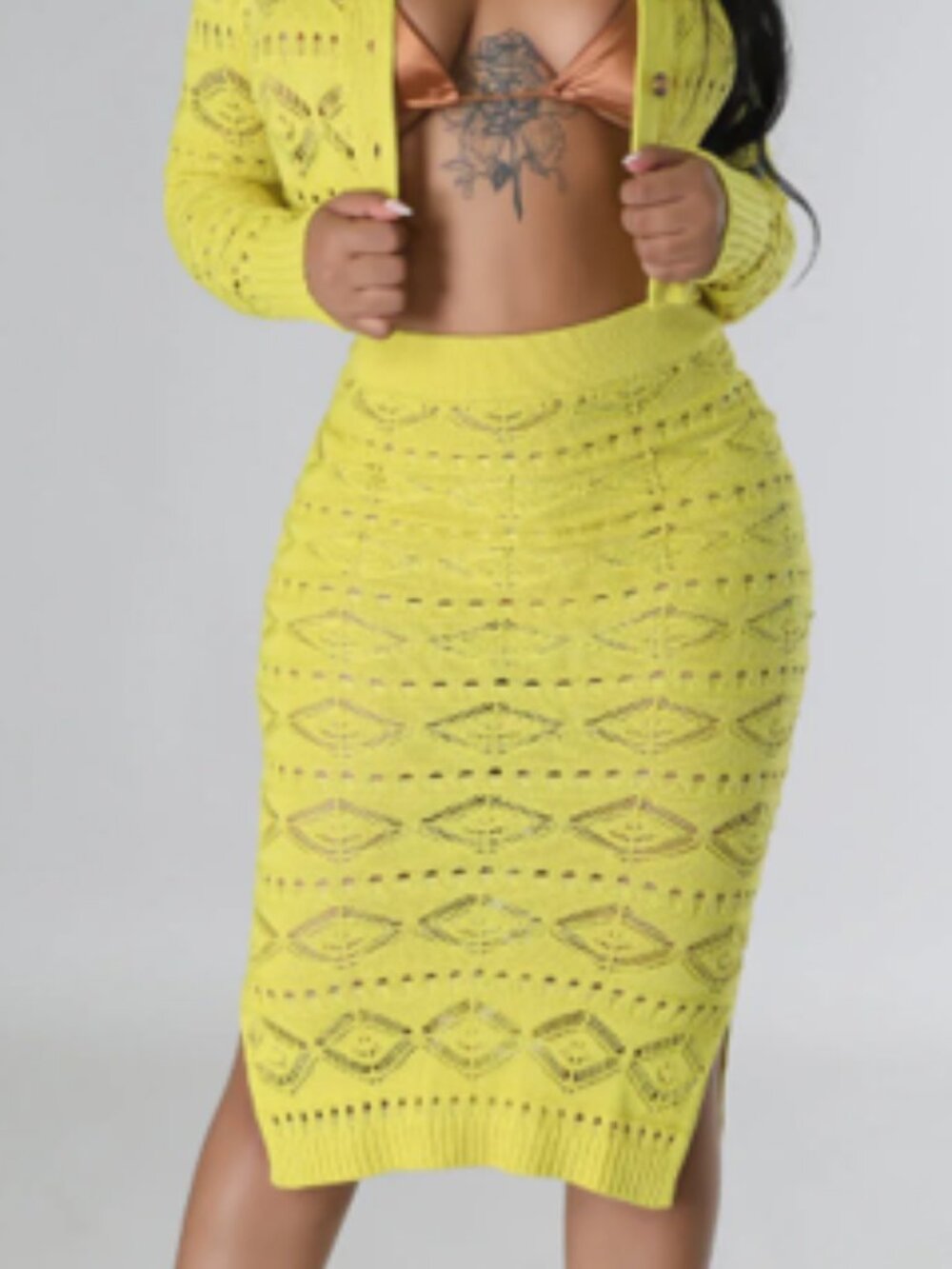 Yellow Knit Sweater & Skirt Set
